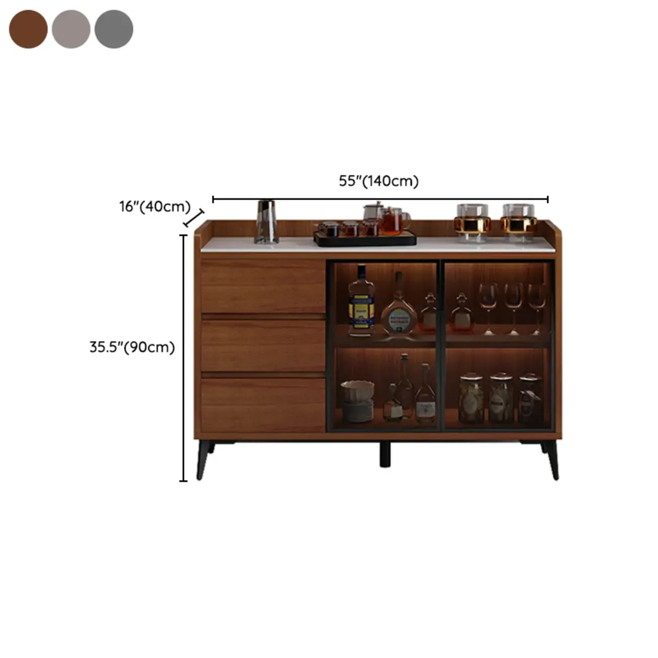 Modern Wood Freestanding Wine Cabinet with Drawers and Shelf Image - 18