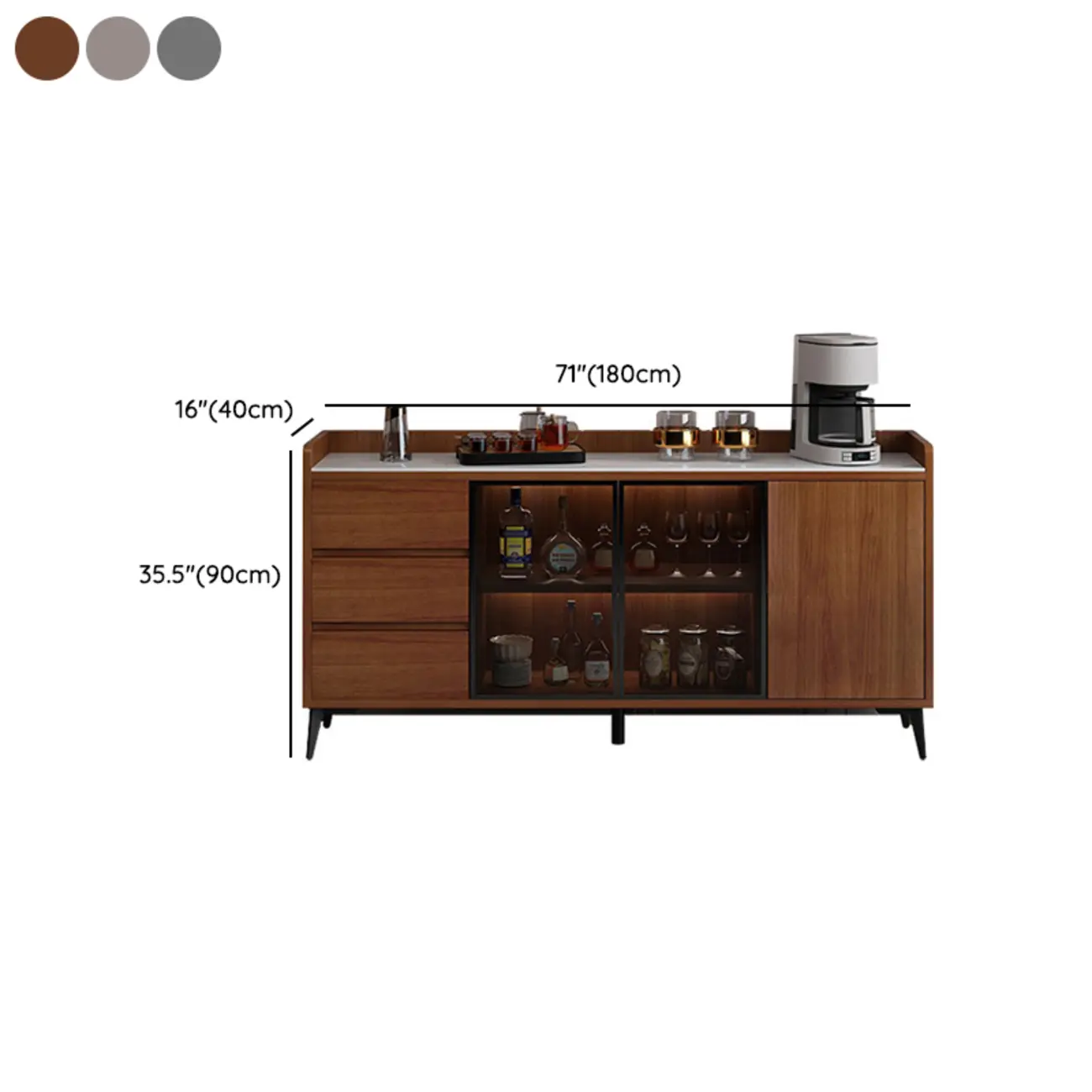 Modern Wood Freestanding Wine Cabinet with Drawers and Shelf Image - 20 | homeyfad