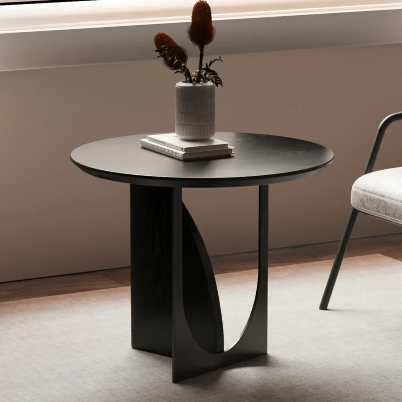 Stylish Round Black Wood End Table for Living Room Image - 2