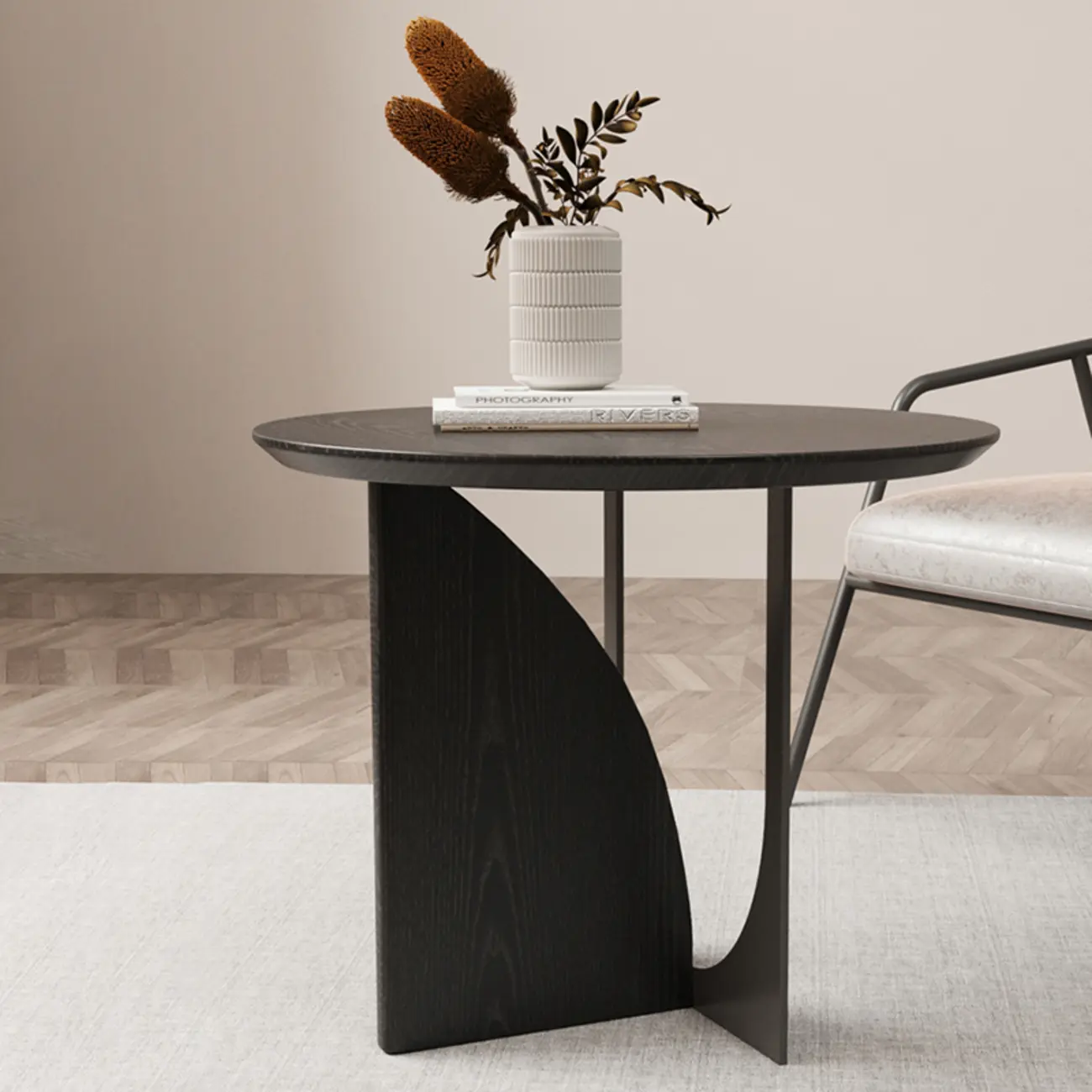 Stylish Round Black Wood End Table for Living Room Image - 4 | homeyfad
