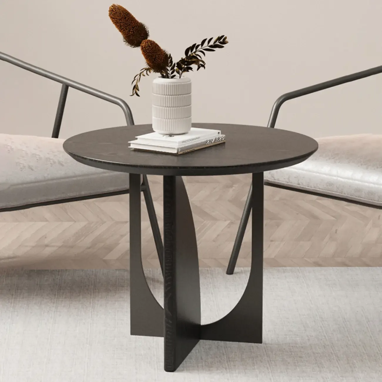 Stylish Round Black Wood End Table for Living Room Image - 6