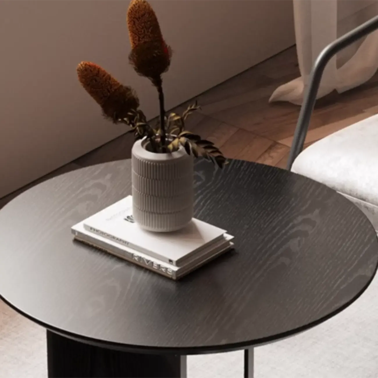 Stylish Round Black Wood End Table for Living Room Image - 7