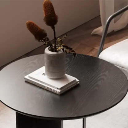 Stylish Round Black Wood End Table for Living Room Image - 7