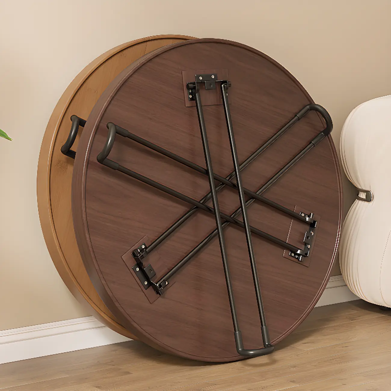 Round Natural Wood Tray Top End Table for Living Room Image - 6 | homeyfad