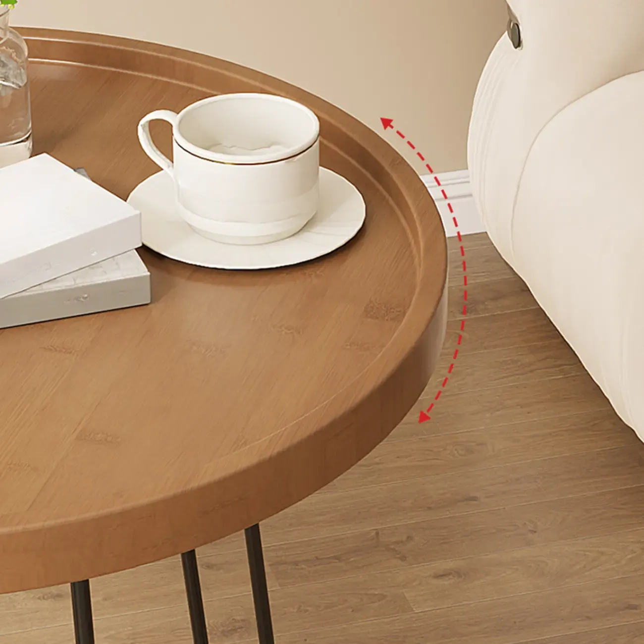 Round Natural Wood Tray Top End Table for Living Room Image - 7