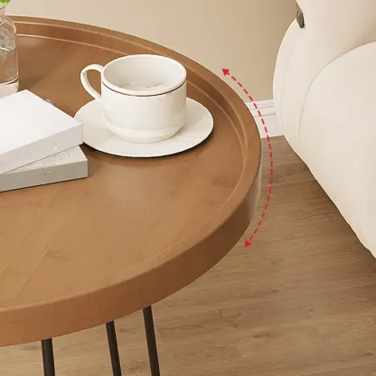 Round Natural Wood Tray Top End Table for Living Room Image - 7