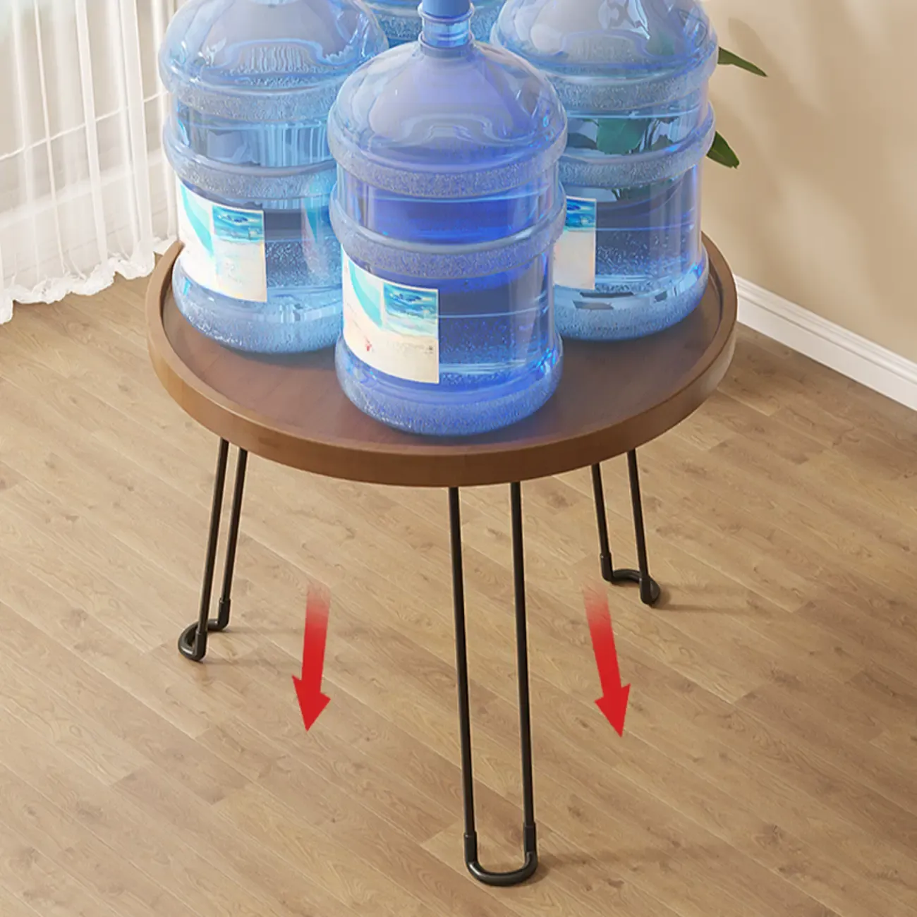 Round Natural Wood Tray Top End Table for Living Room Image - 8