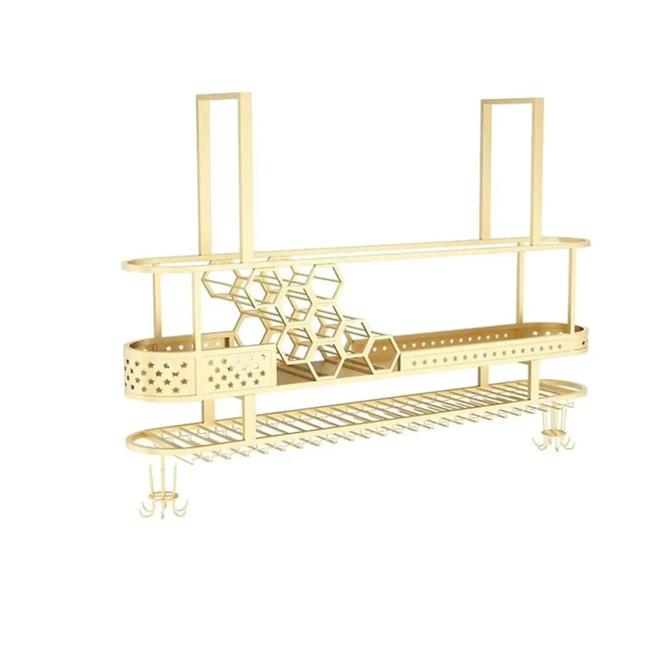 Metal Hanging Wine Rack with Glass Holder in Modern Glam Image - 2
