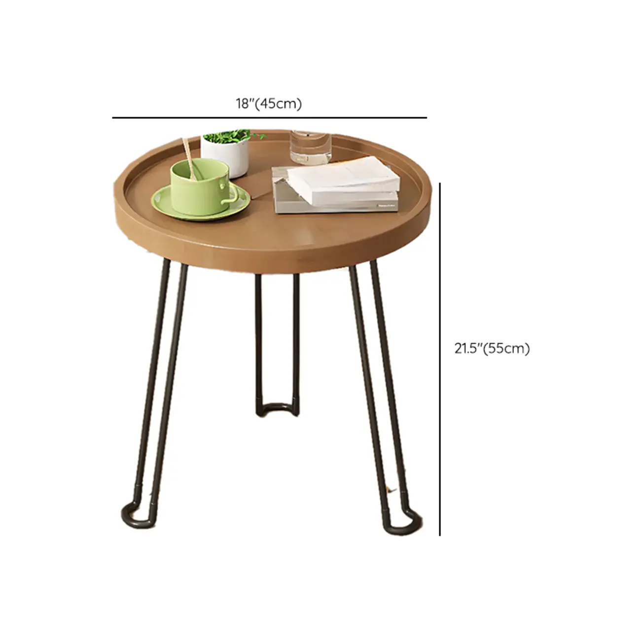 Round Natural Wood Tray Top End Table for Living Room #size | homeyfad