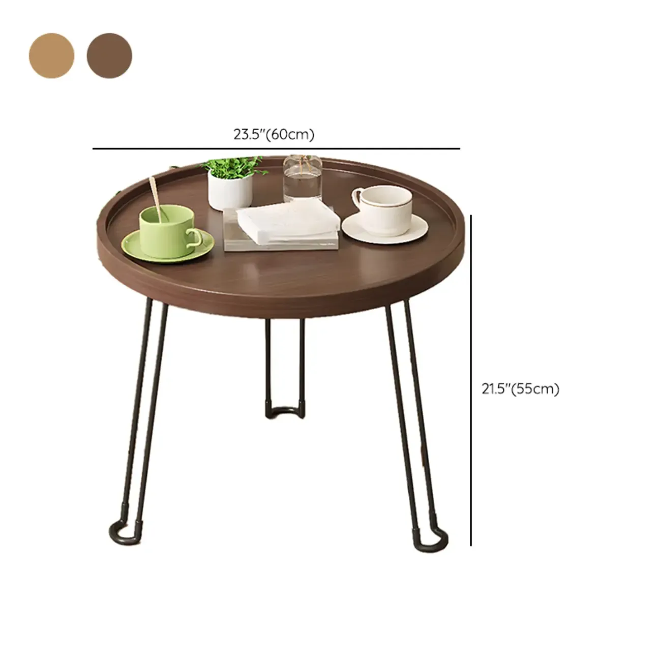 Round Natural Wood Tray Top End Table for Living Room Image - 14