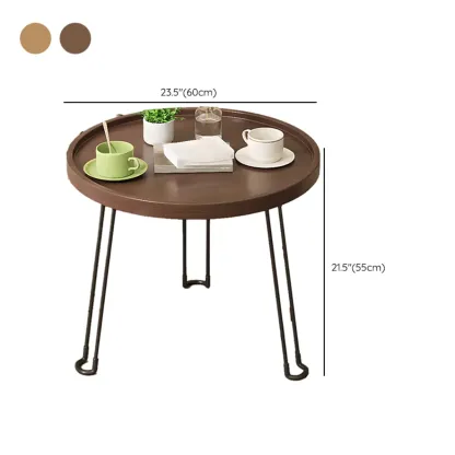 Round Natural Wood Tray Top End Table for Living Room Image - 14