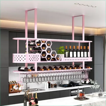 Metal Hanging Wine Rack with Glass Holder in Modern Glam Image - 8