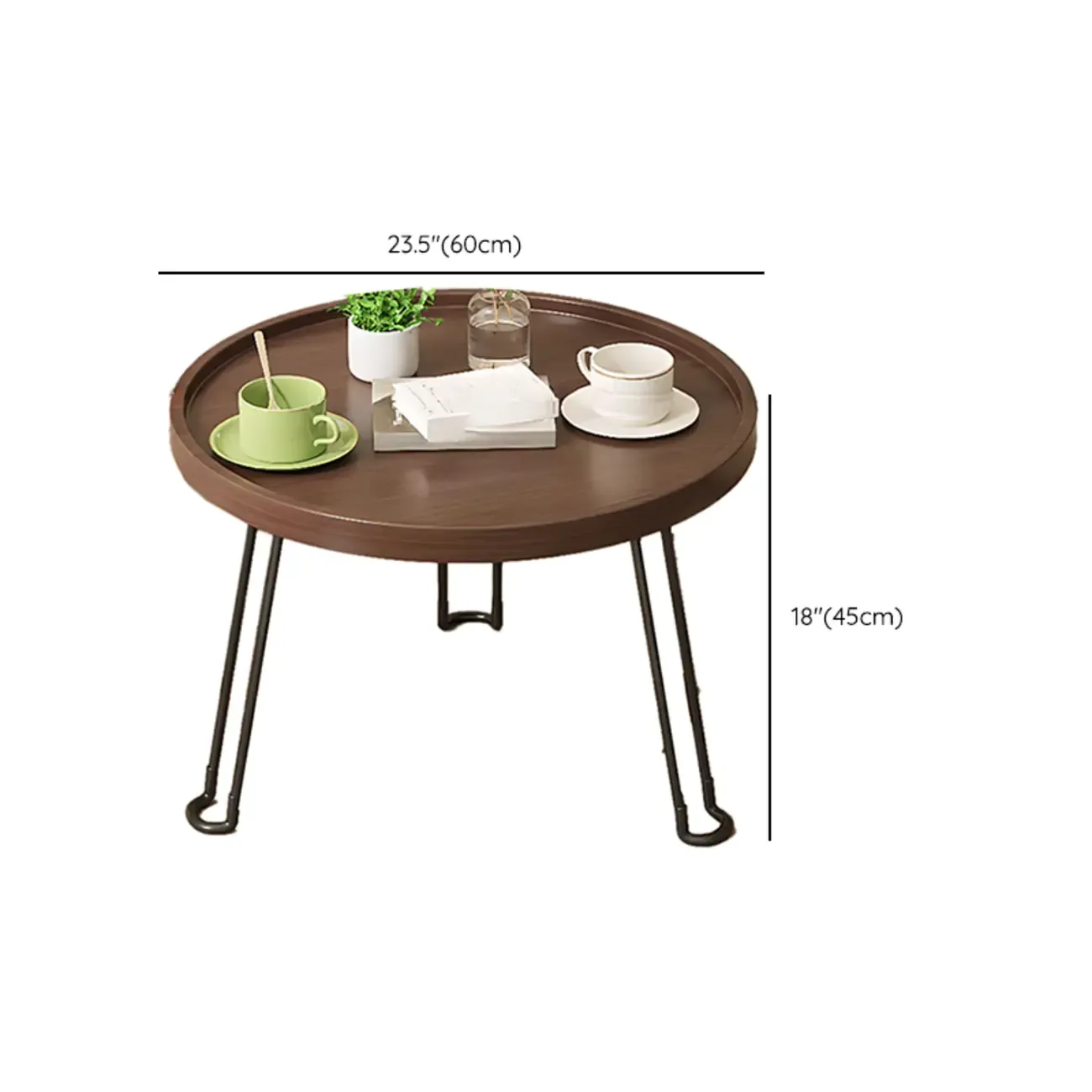 Round Natural Wood Tray Top End Table for Living Room Image - 16
