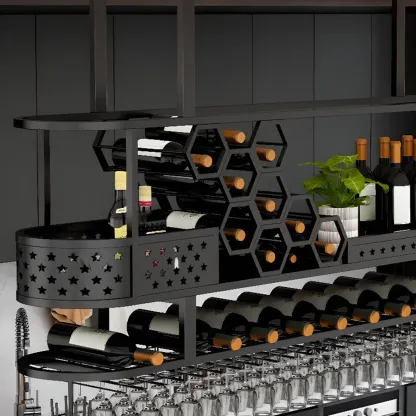 Metal Hanging Wine Rack with Glass Holder in Modern Glam Image - 12
