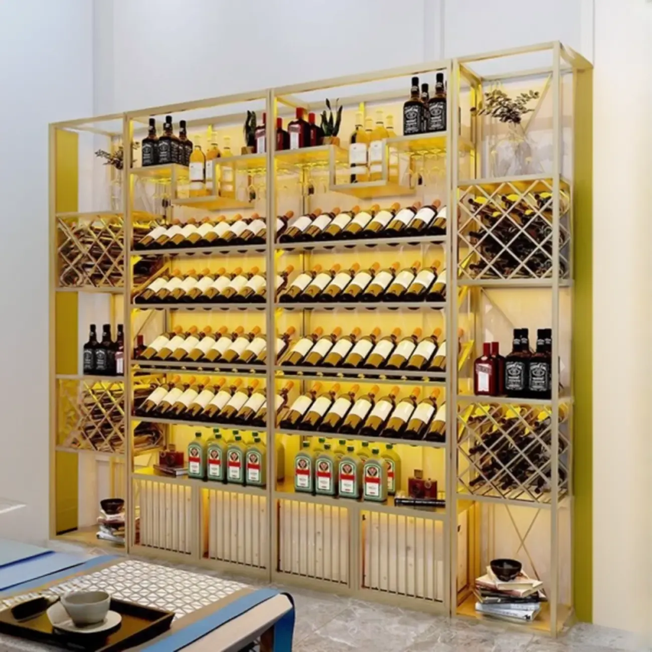 Modern Luxury Metal Wine Rack with Glass Storage Image - 1