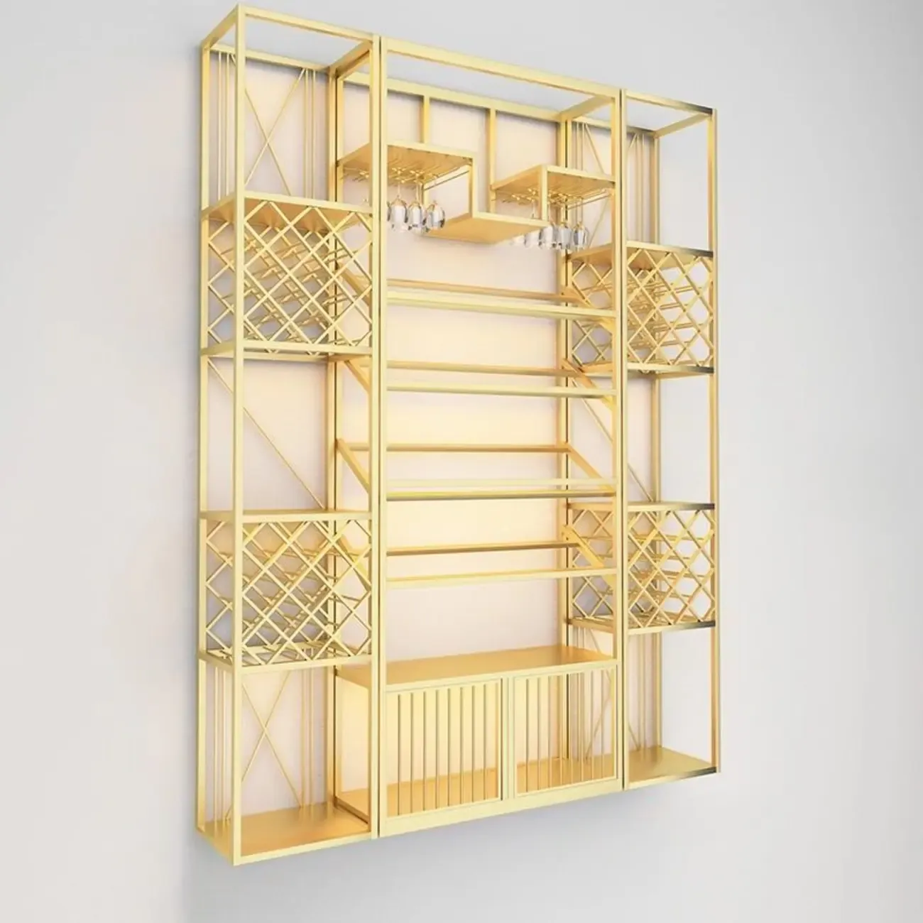 Modern Luxury Metal Wine Rack with Glass Storage Image - 11