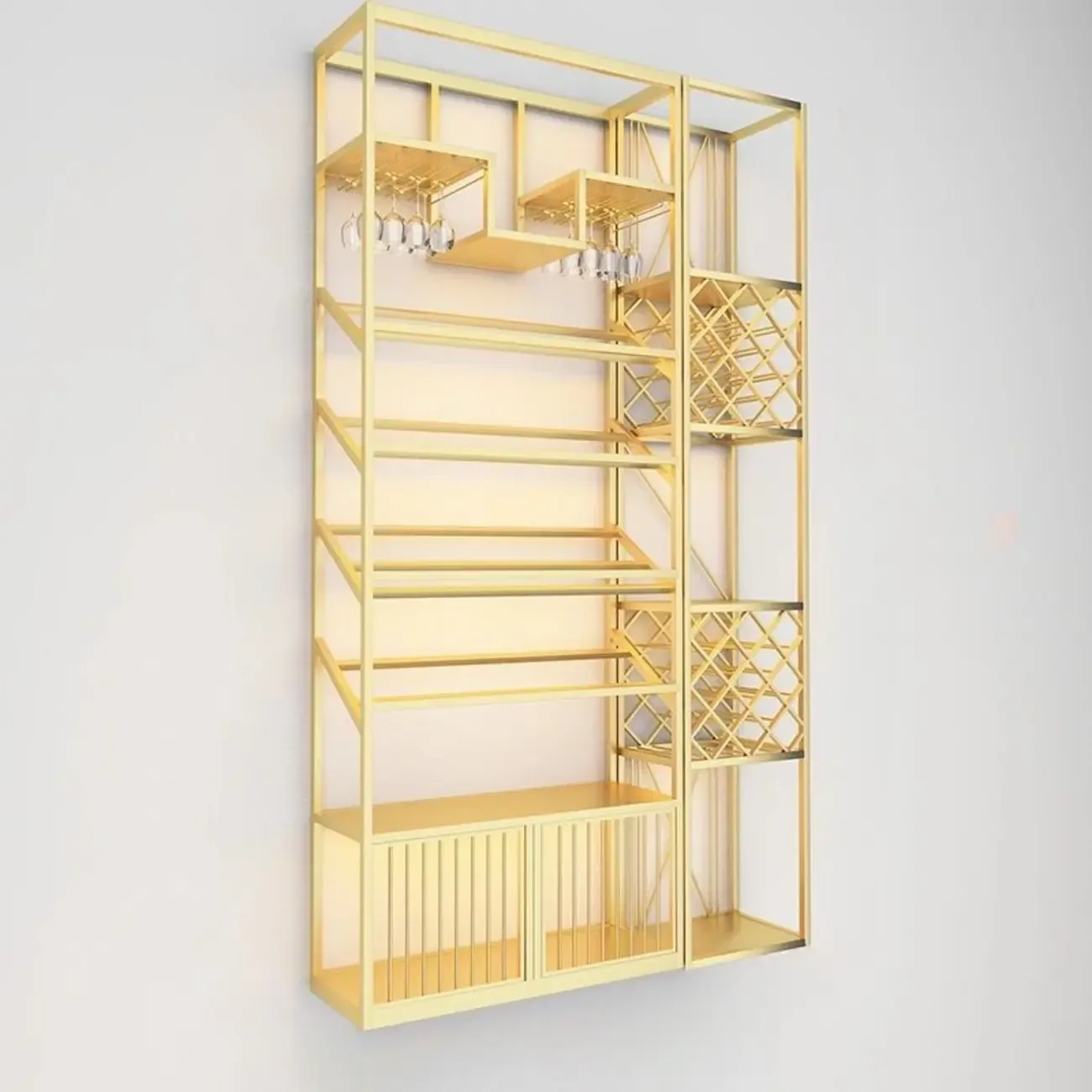 Modern Luxury Metal Wine Rack with Glass Storage Image - 13