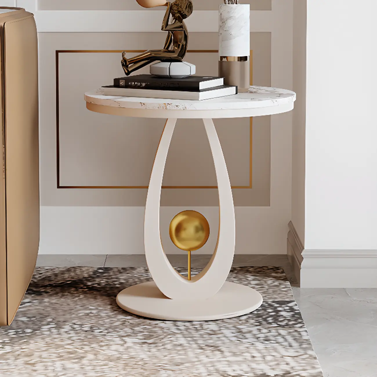 Stylish Round White Marble Top End Table for Living Room Image - 1 | homeyfad