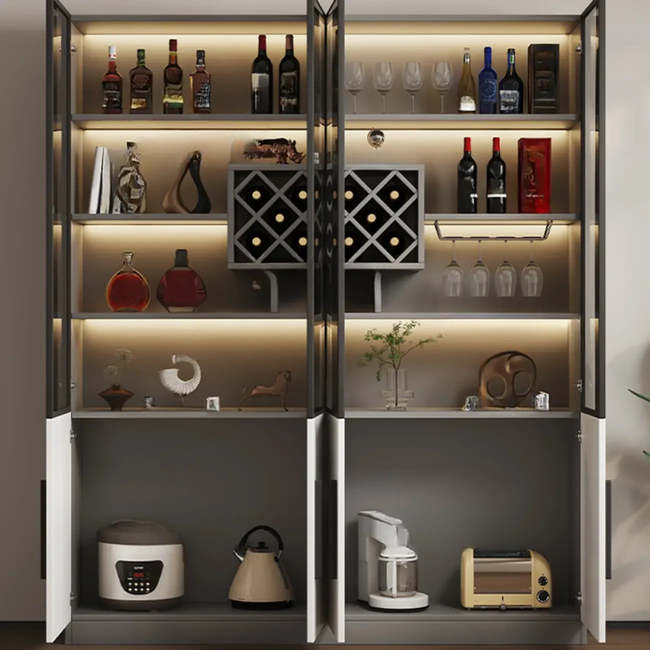 Modern Glass Wall Wine Rack with Holder and Cabinet Storage Image - 3
