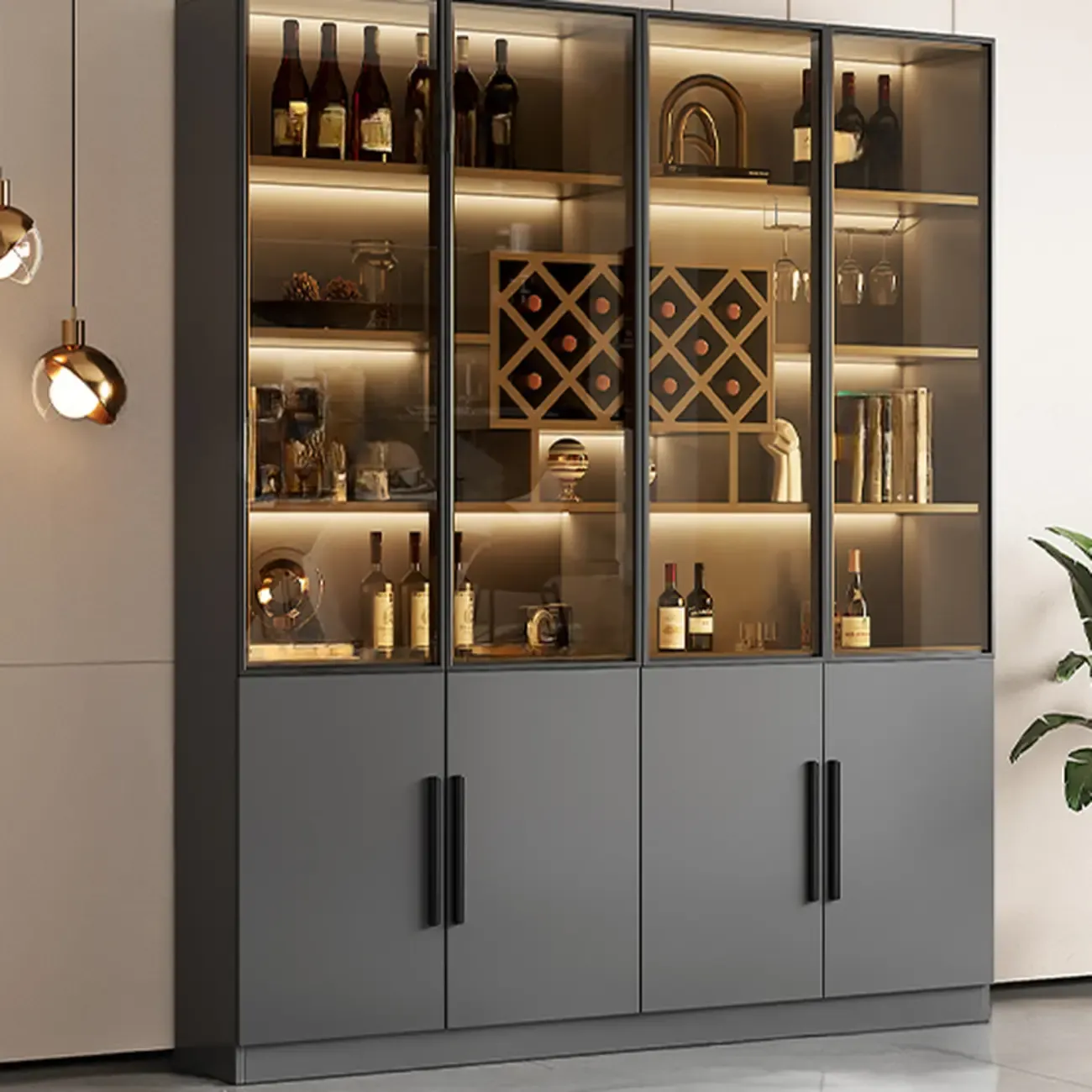 Modern Glass Wall Wine Rack with Holder and Cabinet Storage Image - 4