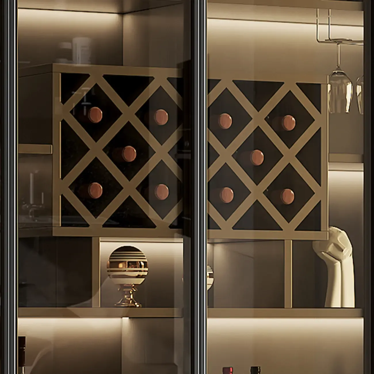 Modern Glass Wall Wine Rack with Holder and Cabinet Storage Image - 5