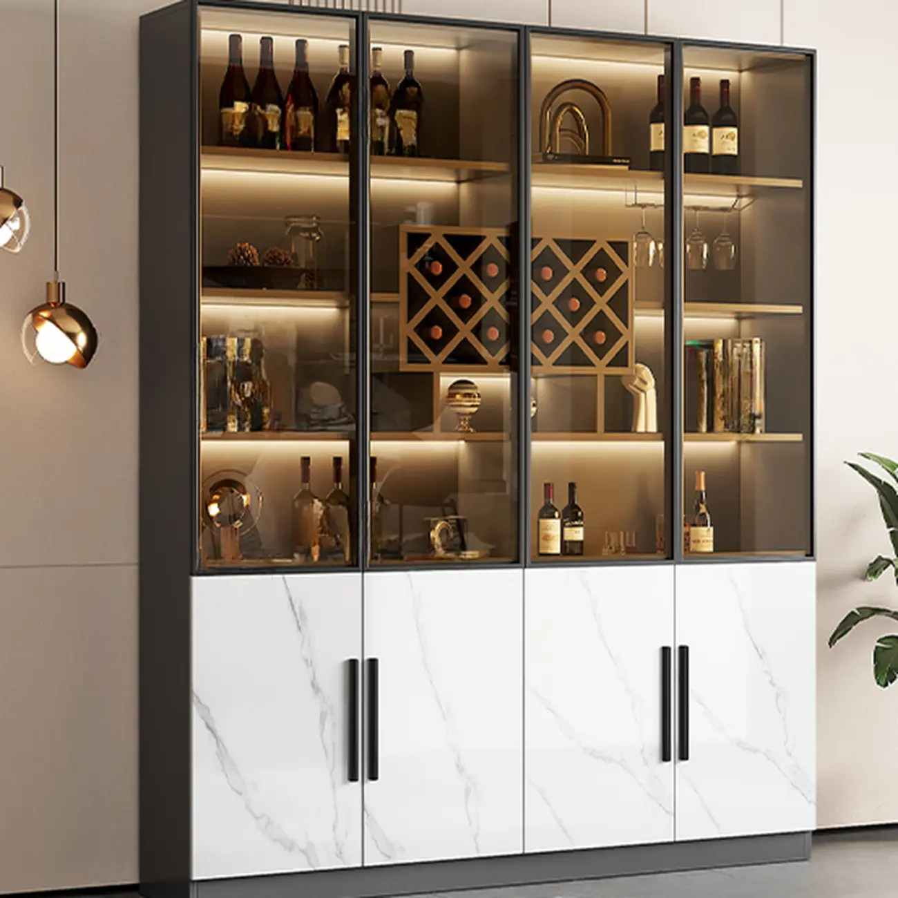 Modern Glass Wall Wine Rack with Holder and Cabinet Storage Image - 6 | homeyfad