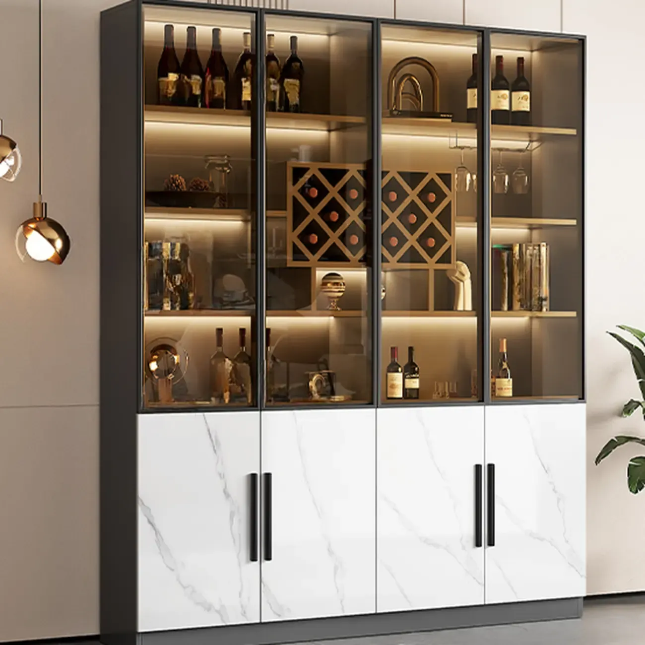 Modern Glass Wall Wine Rack with Holder and Cabinet Storage Image - 6