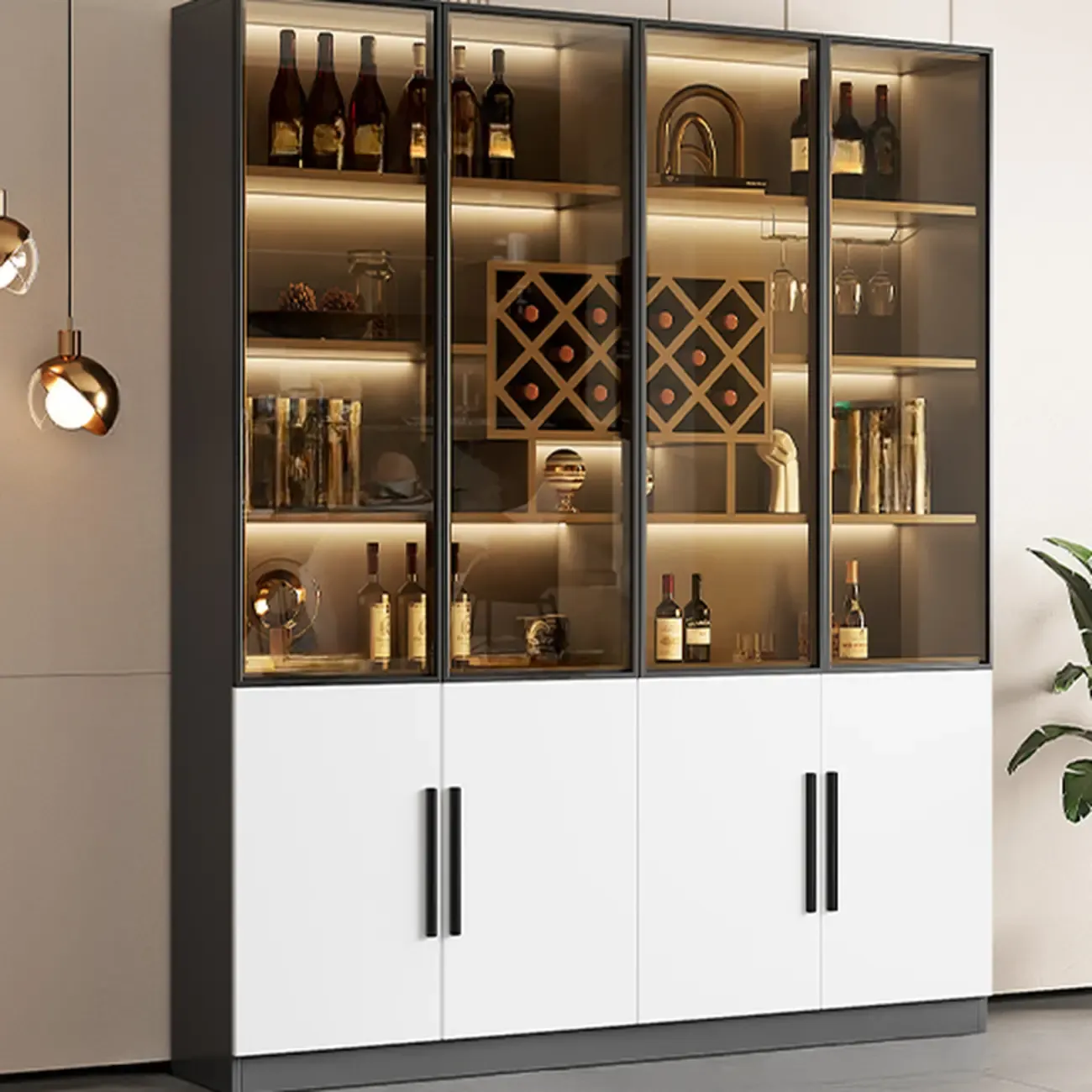 Modern Glass Wall Wine Rack with Holder and Cabinet Storage Image - 8