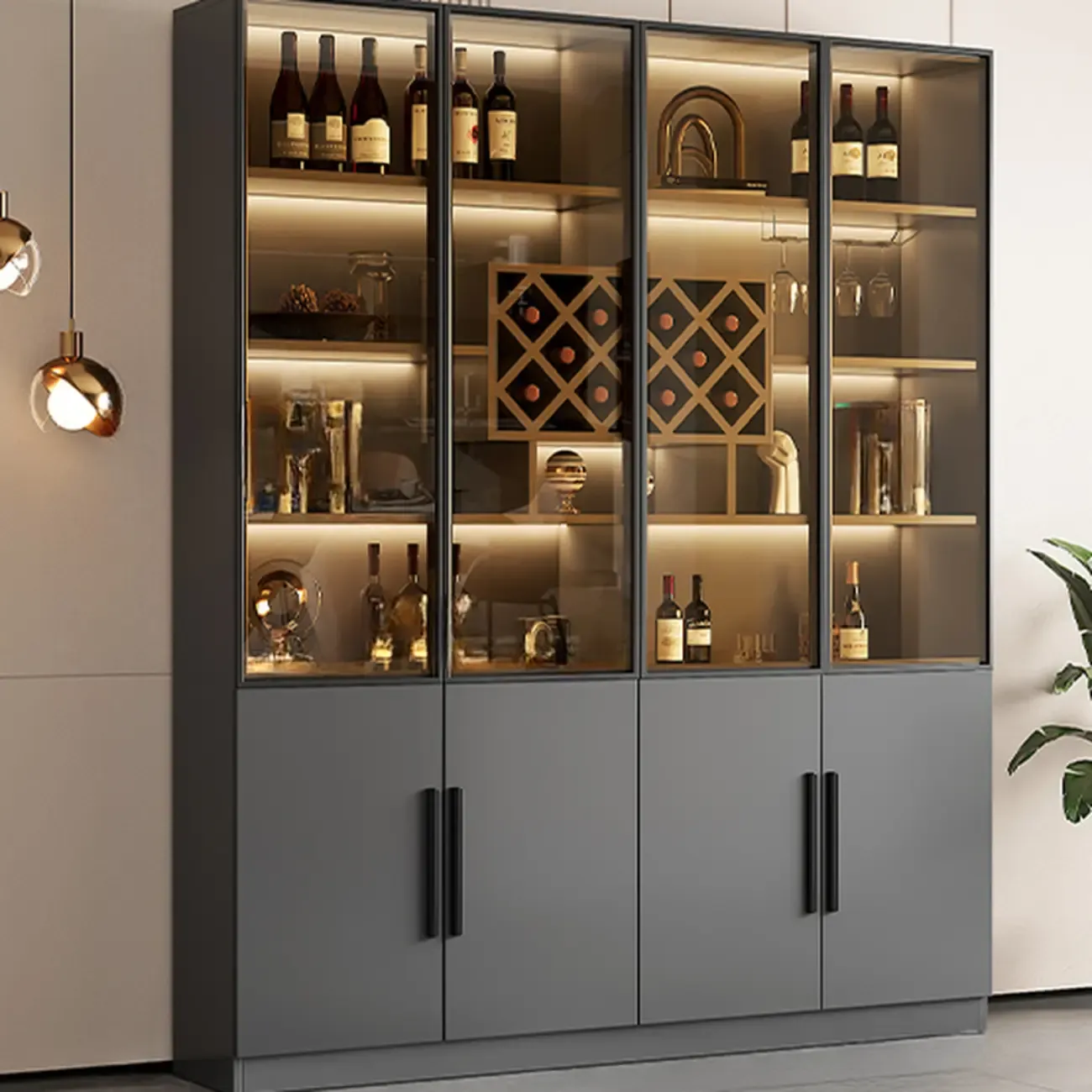 Modern Glass Wall Wine Rack with Holder and Cabinet Storage Image - 11