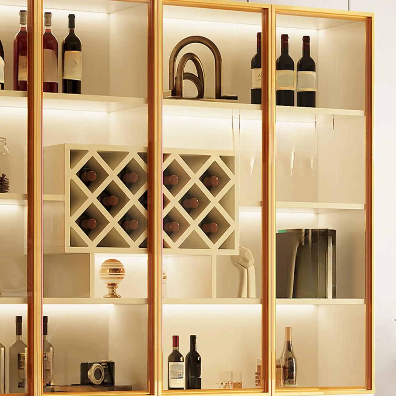 Modern Glass Wall Wine Rack with Holder and Cabinet Storage Image - 13 | homeyfad