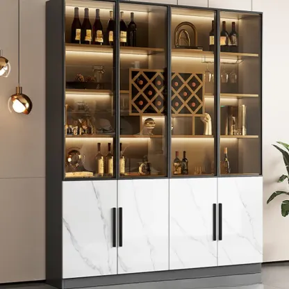 Modern Glass Wall Wine Rack with Holder and Cabinet Storage Image - 14
