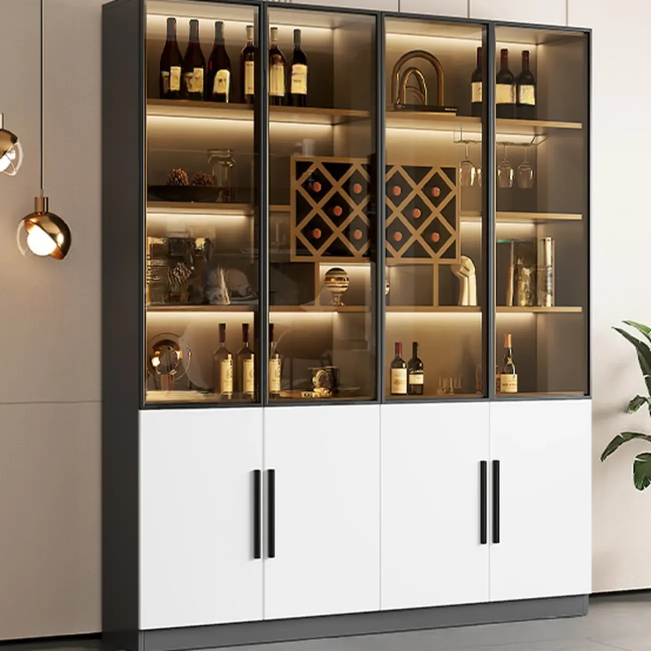 Modern Glass Wall Wine Rack with Holder and Cabinet Storage Image - 16