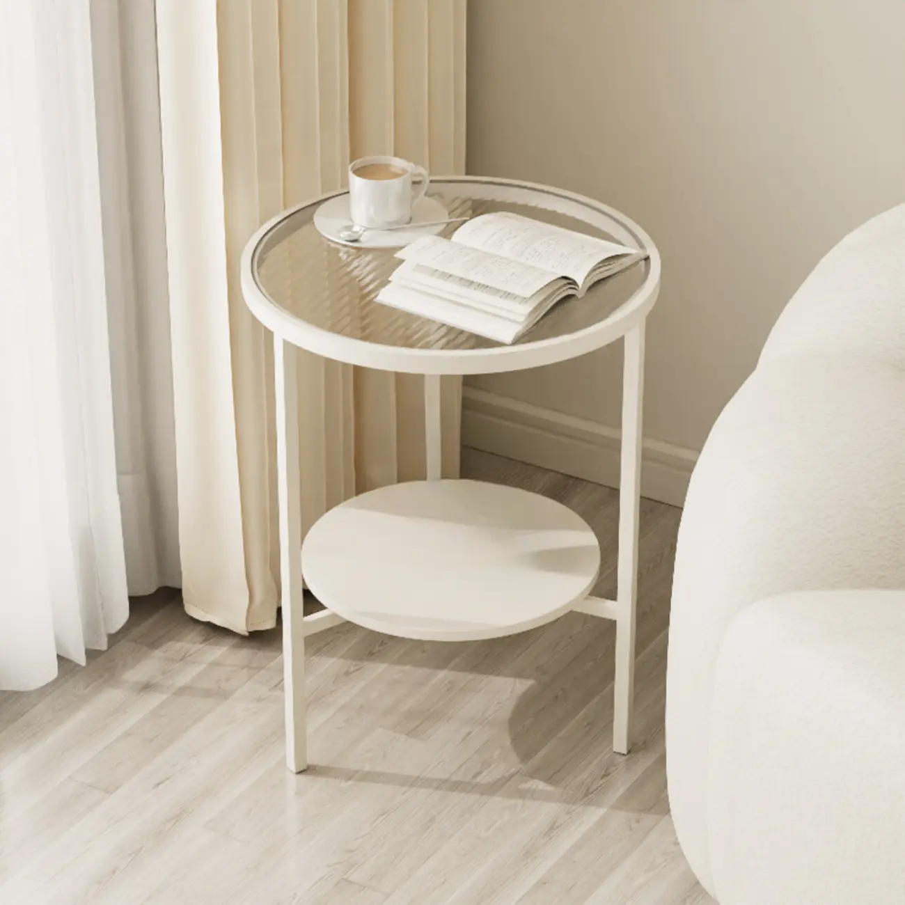  Round Clear Glass End Table with Storage for Living Room Image - 1 | homeyfad