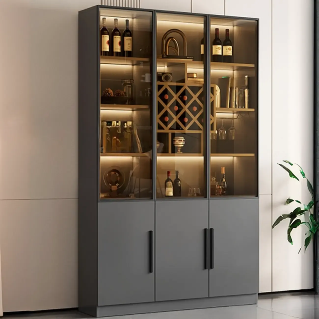 Modern Glass Wall Wine Rack with Holder and Cabinet Storage Image - 18
