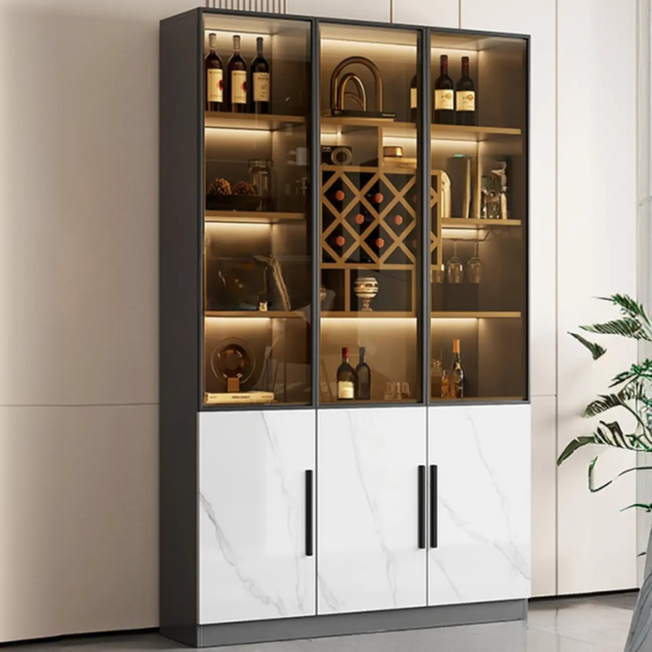 Modern Glass Wall Wine Rack with Holder and Cabinet Storage Image - 19 | homeyfad