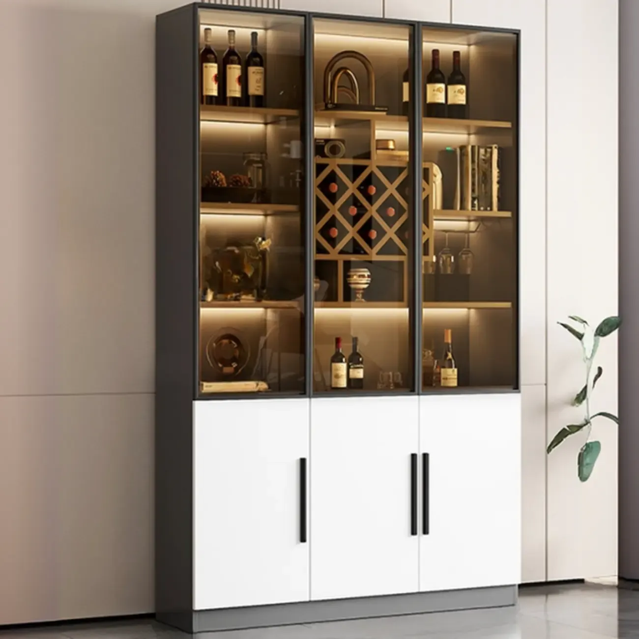 Modern Glass Wall Wine Rack with Holder and Cabinet Storage Image - 20