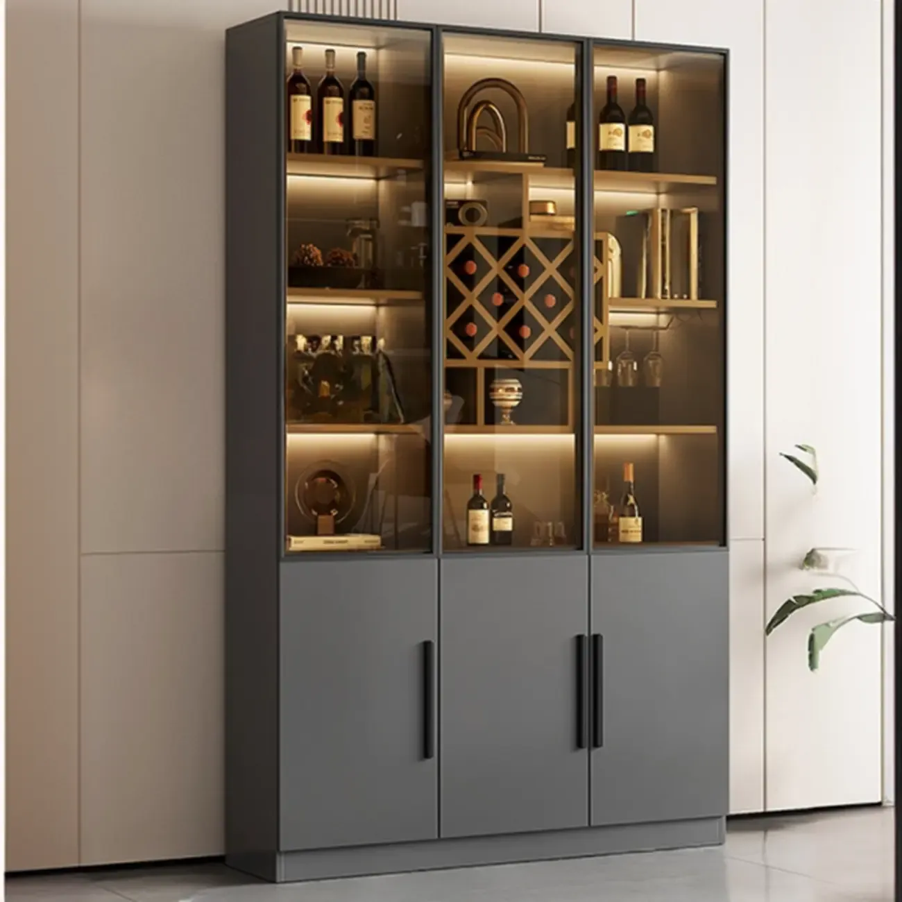 Modern Glass Wall Wine Rack with Holder and Cabinet Storage Image - 22