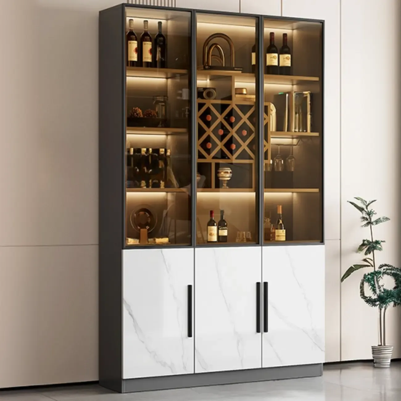 Modern Glass Wall Wine Rack with Holder and Cabinet Storage Image - 23