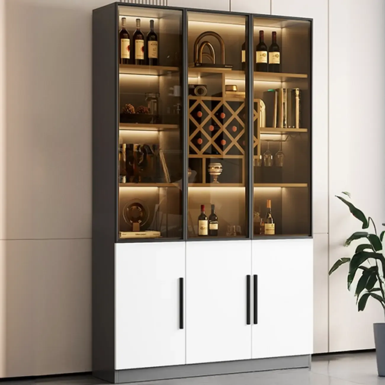 Modern Glass Wall Wine Rack with Holder and Cabinet Storage Image - 24