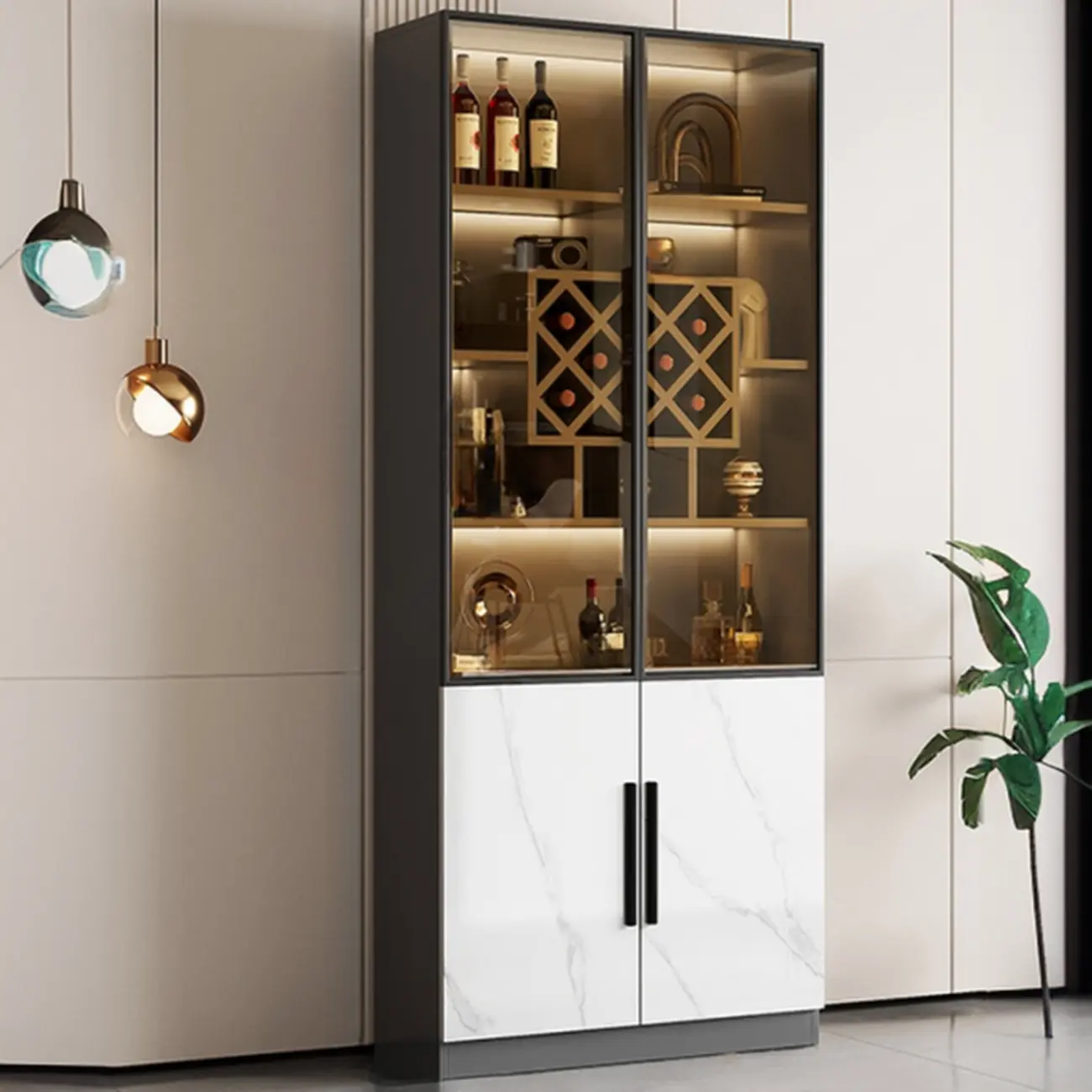 Modern Glass Wall Wine Rack with Holder and Cabinet Storage Image - 27 | homeyfad