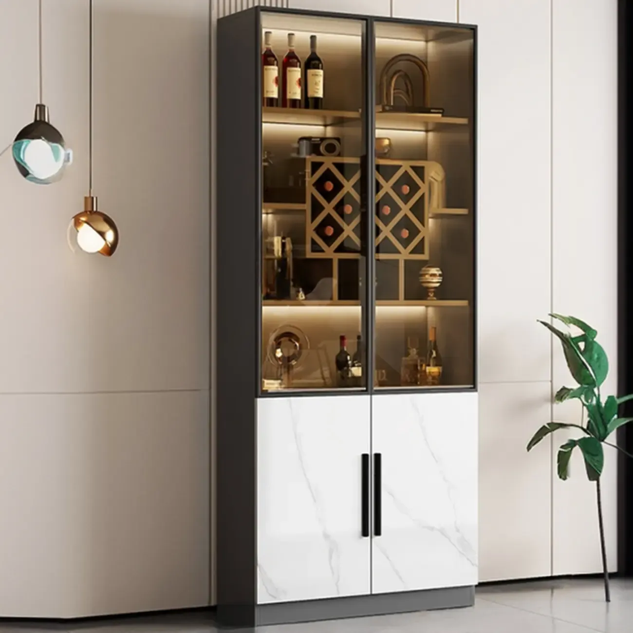Modern Glass Wall Wine Rack with Holder and Cabinet Storage Image - 27