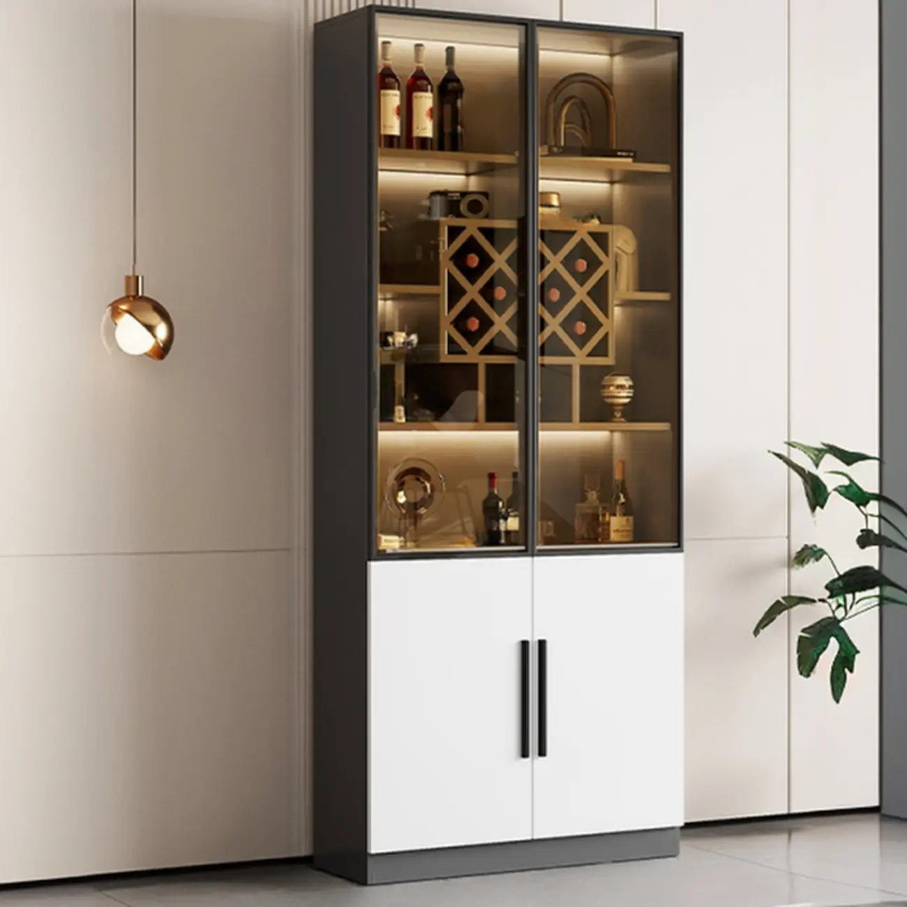Modern Glass Wall Wine Rack with Holder and Cabinet Storage Image - 28 | homeyfad