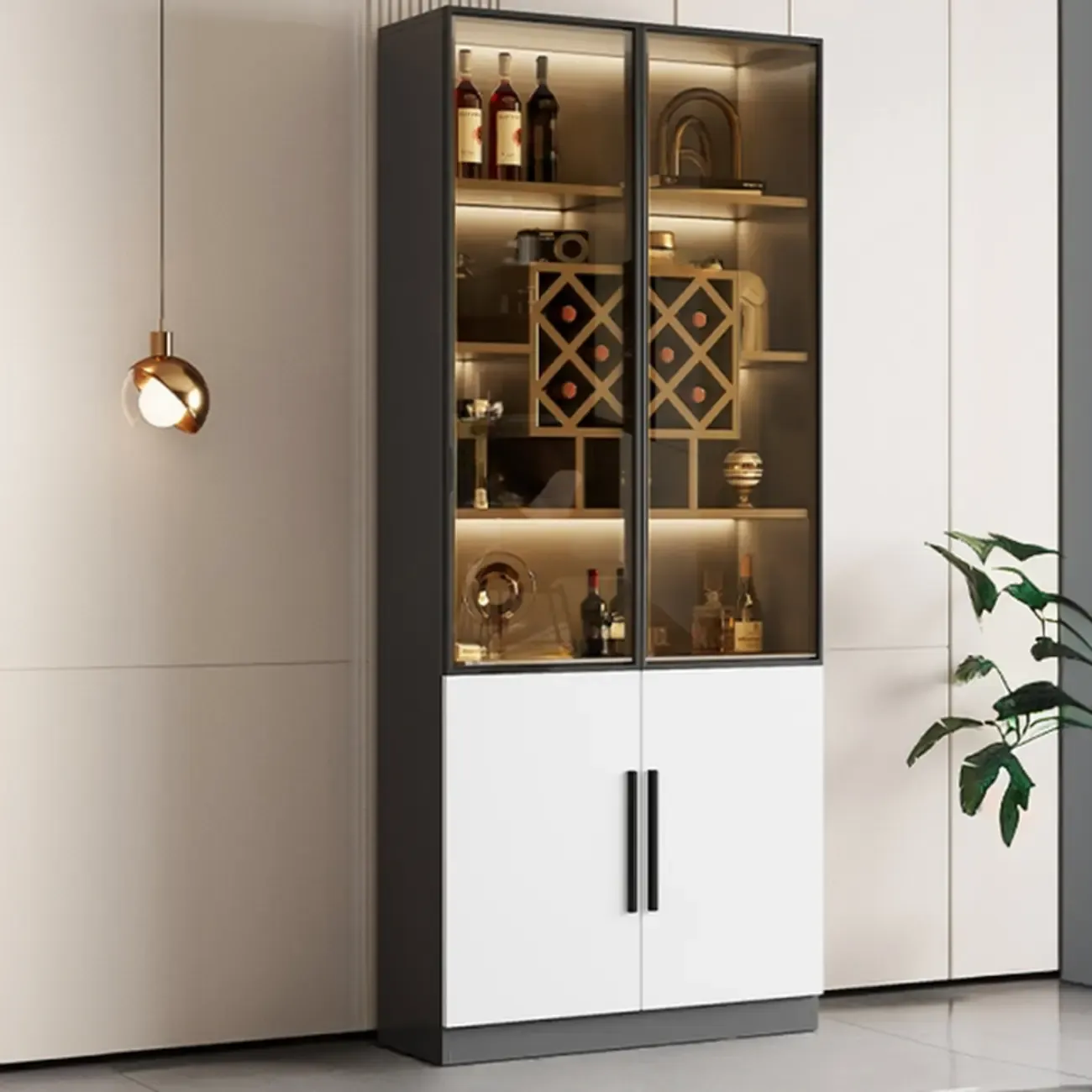 Modern Glass Wall Wine Rack with Holder and Cabinet Storage Image - 28