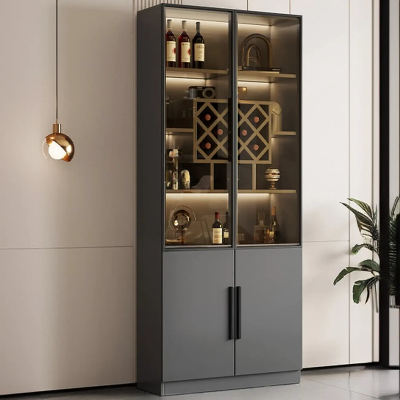Modern Glass Wall Wine Rack with Holder and Cabinet Storage Image - 30 | homeyfad