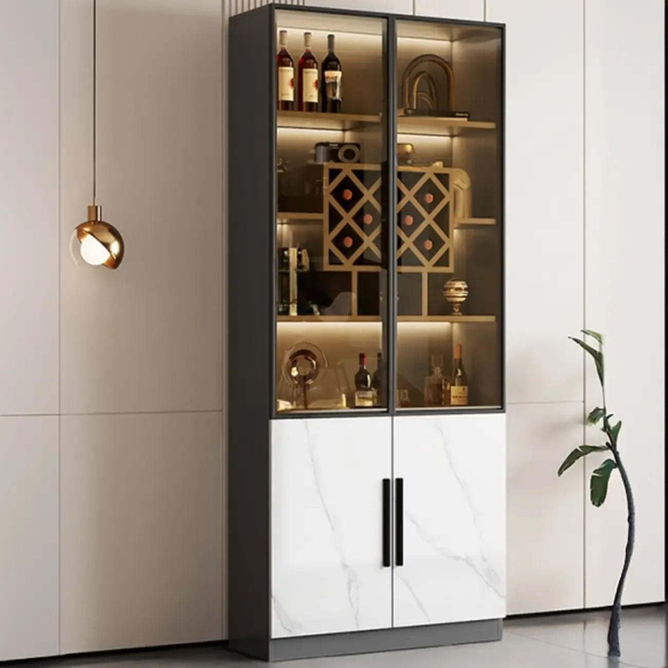 Modern Glass Wall Wine Rack with Holder and Cabinet Storage Image - 31