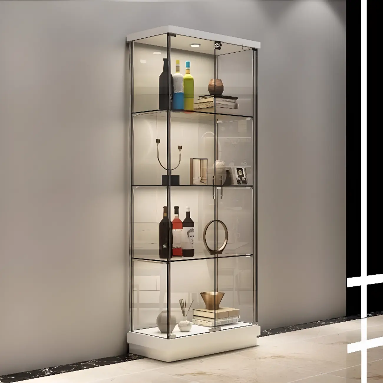 Modern White Wine Rack with Glass Cabinet Door Shelf Storage Image - 1 | homeyfad