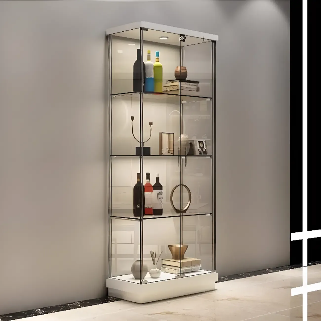 Modern White Wine Rack with Glass Cabinet Door Shelf Storage Image - 1
