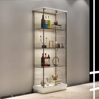 Modern White Wine Rack with Glass Cabinet Door Shelf Storage Image - 1