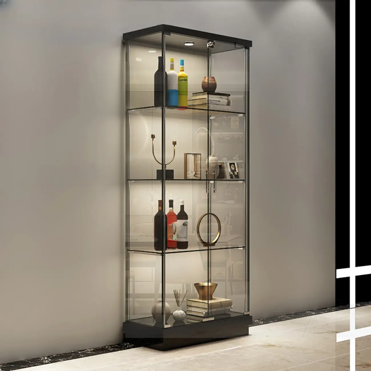 Modern White Wine Rack with Glass Cabinet Door Shelf Storage Image - 2