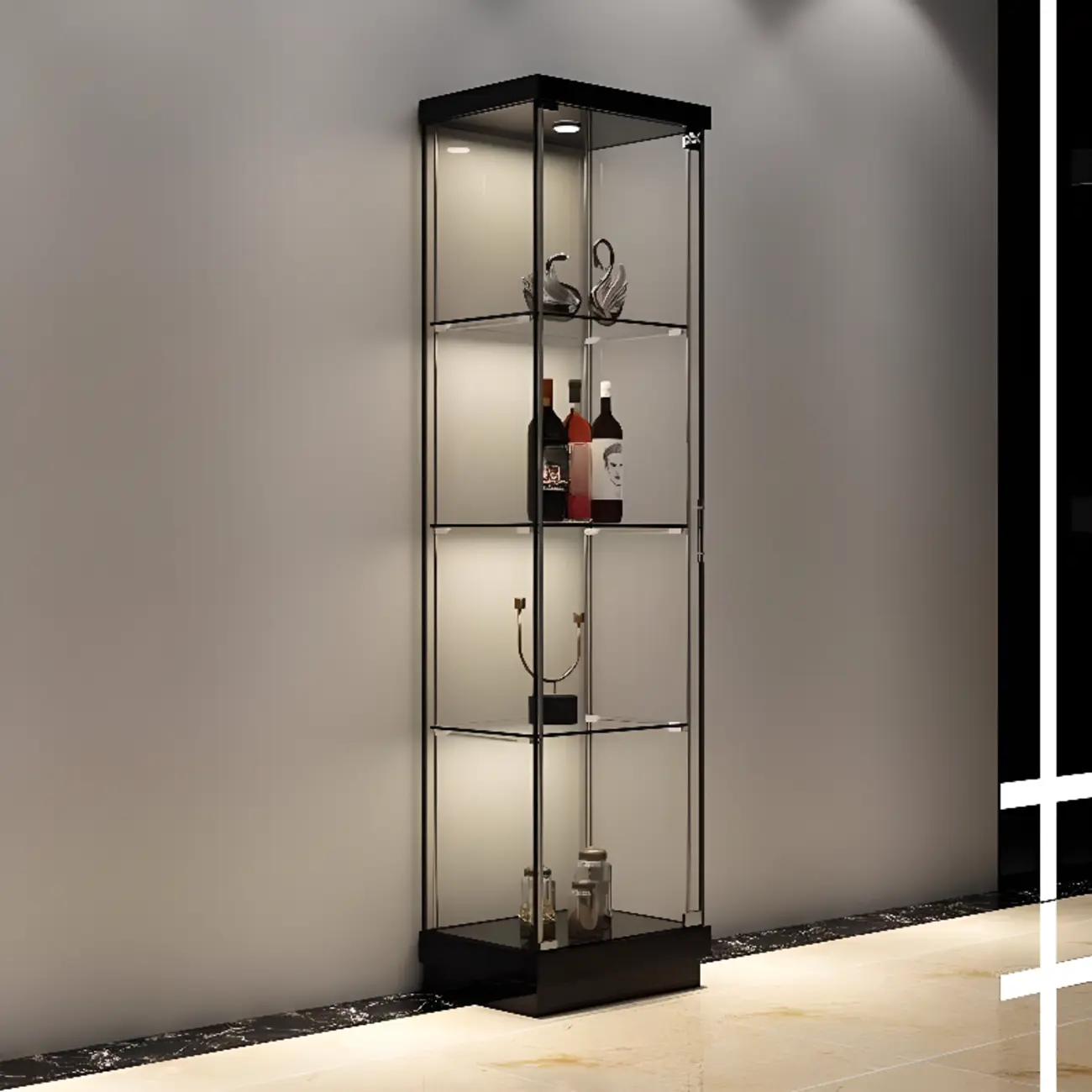 Modern White Wine Rack with Glass Cabinet Door Shelf Storage Image - 3 | homeyfad